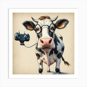 Cow With A Remote Control Art Print