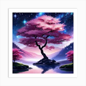 Tree In The Night Sky Art Print