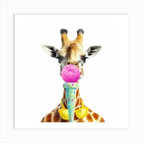 Giraffe Eating Ice Cream Art Print