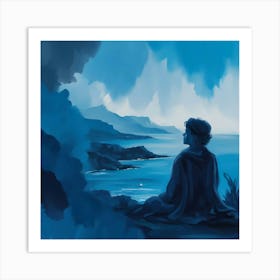 Man Sits By The Ocean Art Print