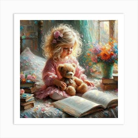 Little Girl Reading Book 1 Art Print