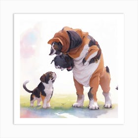 A Big Dog Playing With A Small Cat Painted 1 Optimized Art Print