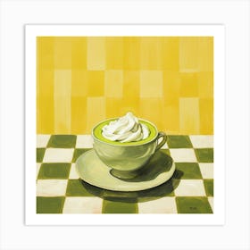 Matcha Latte Yellow Checkerboard 2 Art Print