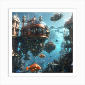 An Underwater Steampunk City 2 Art Print