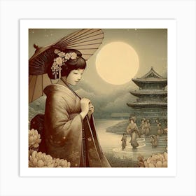 Japan Traditional Geisha Illustration By Ad 30 Art Print