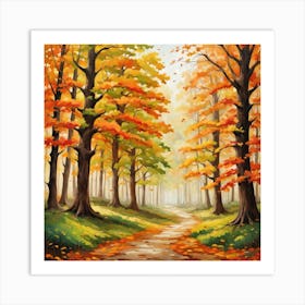 Forest In Autumn In Minimalist Style Square Composition 319 Art Print