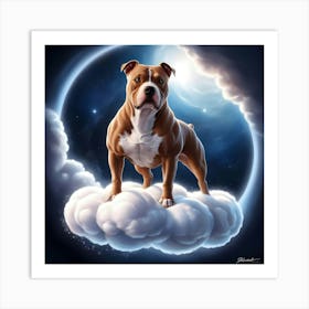 An Exquisite Highly Detailed Illustration Of A Majestic Pitbull Dog On A Cloud 3 Art Print