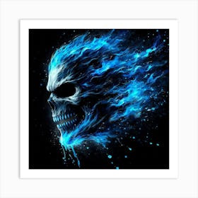 Blue Skull With Flames Art Print