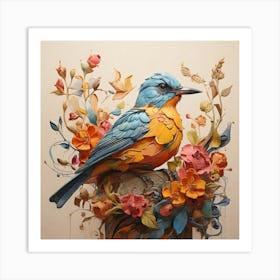 Bird With Flowers 4 Art Print