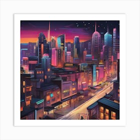 Cityscape At Night Art Print