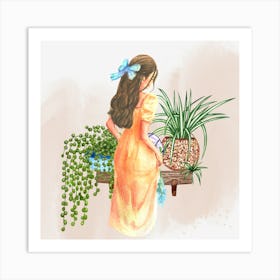 Girl With Plants Art Print