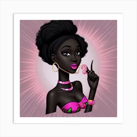 Black Girl With Pink Hair Art Print