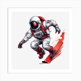 Astronaut Snowboarding Art Print