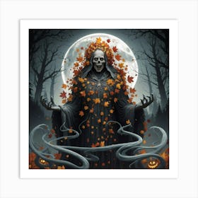 Skeleton In Autumn Leaves Art Print