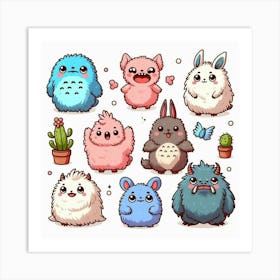 Cute Totoro Inspired Characters Art Print