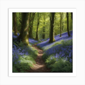 0 Realistic Bluebell Wood Ferns Path Dappled Sunl Esrgan V1 X2plus Art Print