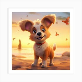 Puppy And The Butterfly Art Print