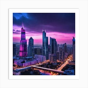 Chicago Skyline At Dusk 1 Art Print