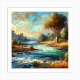 River Landscape Oil Painting Art Print