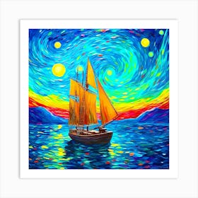 Starry Night Sailboat Art Print