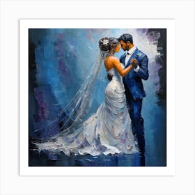 Impressionistic Painting Of Bride And Groom Dancing Together Art Print