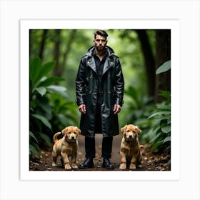 Man In Trench Coat With Dogs Art Print