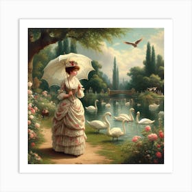 Swans In The Park 4 Art Print