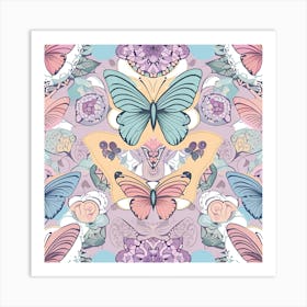 Seamless Pattern With Butterflies 3 Art Print