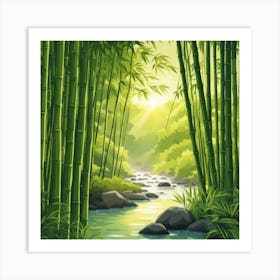 A Stream In A Bamboo Forest At Sun Rise Square Composition 191 Art Print