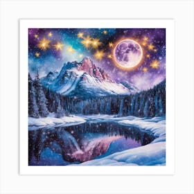 Moonlit Majesty Snowy Mountain Serenity (3) Art Print