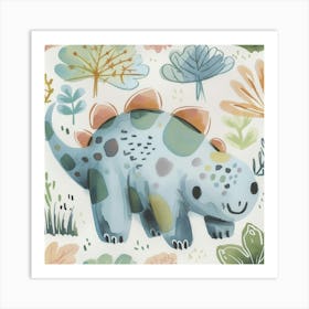 Cute Muted Pastels Ankylosaurus Dinosaur 2 Art Print