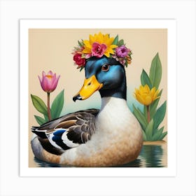 Duck With Flower Crown 5 Art Print