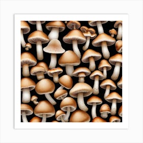 Mushroom On Black Background Art Print