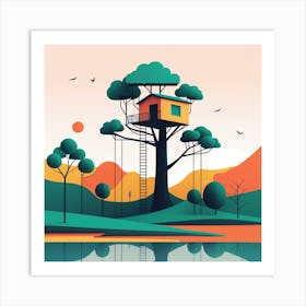 Tree House In The Forest Art Print