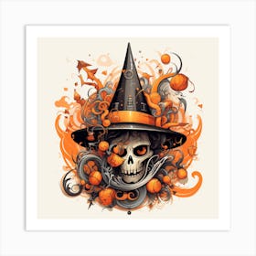 Halloween Witch Skull Art Print