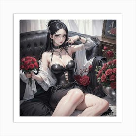 Gothic Girl With Roses 4 Art Print