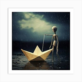 Firefly Melancholy Stick Doll With Paper Boat On Gloomy Backdrop 10018 Art Print