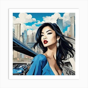 Asian Woman In Blue Dress Art Print