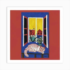 Matisse Inspired Open Window Cat Art Print 6 Art Print