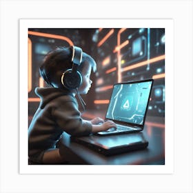 Child Using A Laptop 1 Art Print