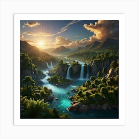 Waterfall In The Forest 76 Art Print