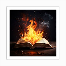 Book On Fire, An Open Book With A Bright Flame Rising From It Symbolizing The Enlightening Power Of Knowledge 2 Art Print