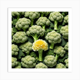 Single Yellow Flower In A Field Of Broccoli Art Print