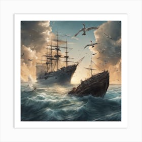  A Bird Catches A Fish From The Sea Next To A Giant 2 Art Print