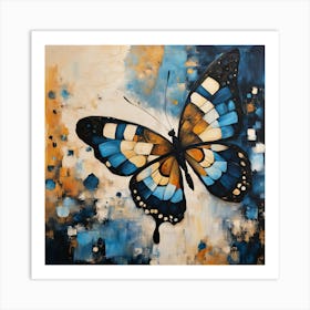 Decorative Butterfly in Blue and Cream IV Art Print