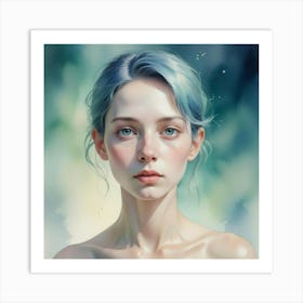 Portrait Of A Girl With Blue Hair Art Print