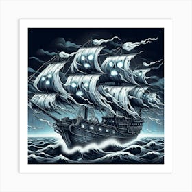 Line Art ghost ship 2 Art Print