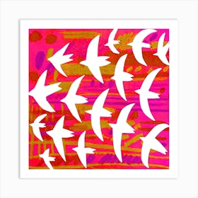 Birds Red Square Art Print