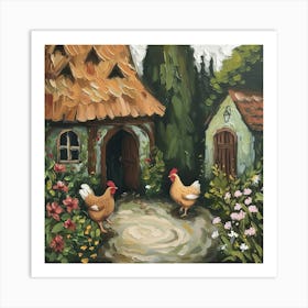 Cottage Chickens Fairycore Painting 4 Art Print