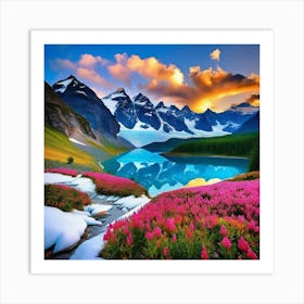 Beautiful landscape, snow, mountains, glaciers, vivid colours Art Print